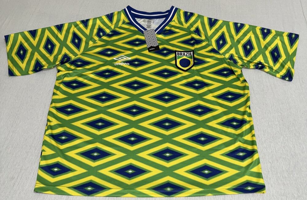 NWT Umbro Mens Brazil Soccer Jersey XL Green Yellow Geometric FIFA World Cup